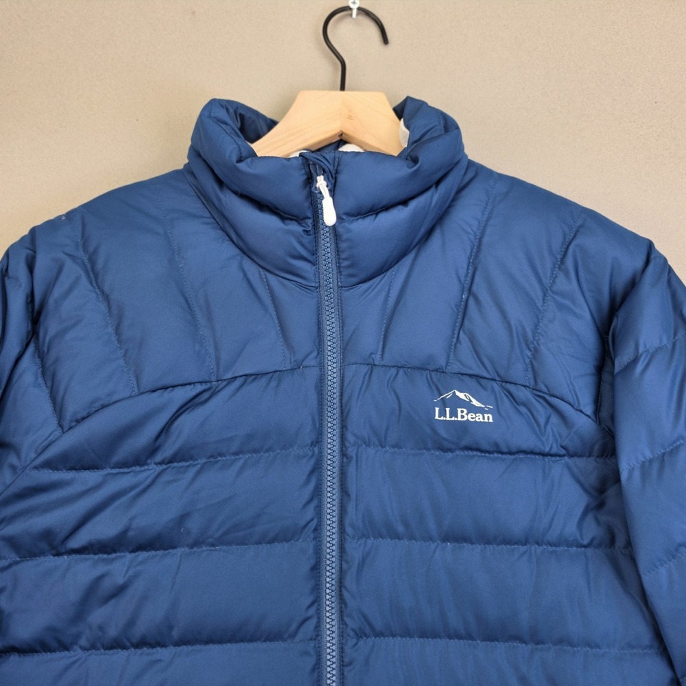 LL Bean Beans Down Jacket Womens M Blue 650 Fill DownTek Puffer Fleece Lined Zip